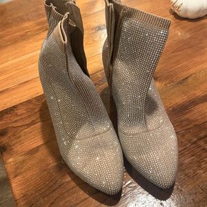 Tan, rhinestone , short heel, comfortable boots